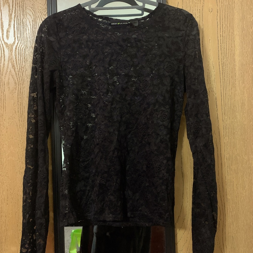 BLACK MESH LONG SLEEVE — DKNY